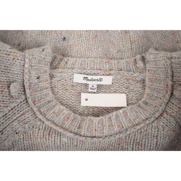 Madewell Womans Palmroy Bobble-Sleeve Pullover Sweater M Gray Crew Neck NWT - Picture 6 of 6